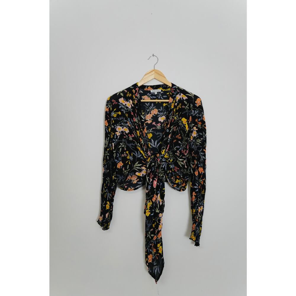 Patrons of Peace Black Floral Cardigan Size Medium